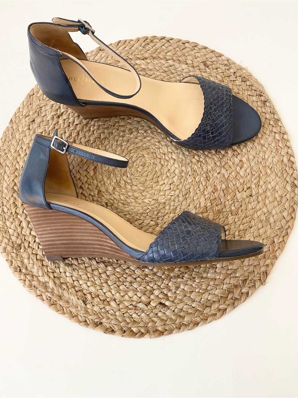 COLE HAAN Women’s Rosalin Weave Wedge Sandal in Blue - 9.5